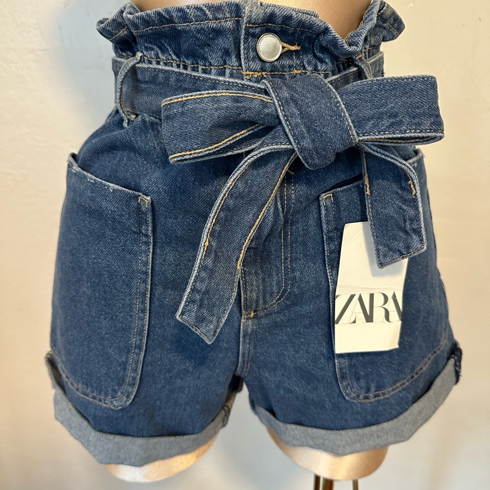 Zara Blue Jean Shorts with Paper-Bag Waist